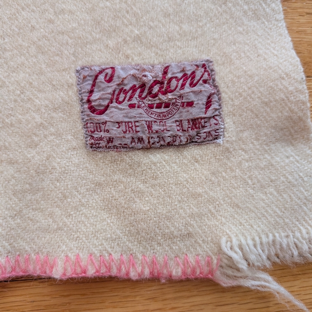 Condon's 100% Wool Blanket 56" X 72" Cream Pink Stripes Blanket Stitch Woolen - Picture 5 of 10